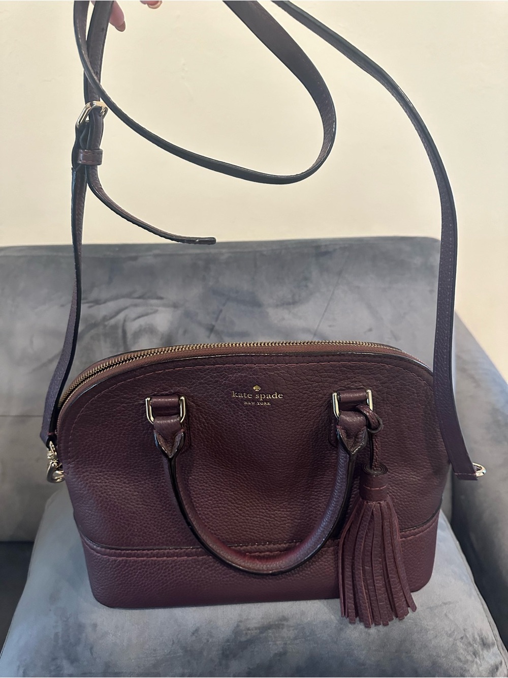 Kate Spade Plum Leather Dome Crossbody Satchel with Tassel
